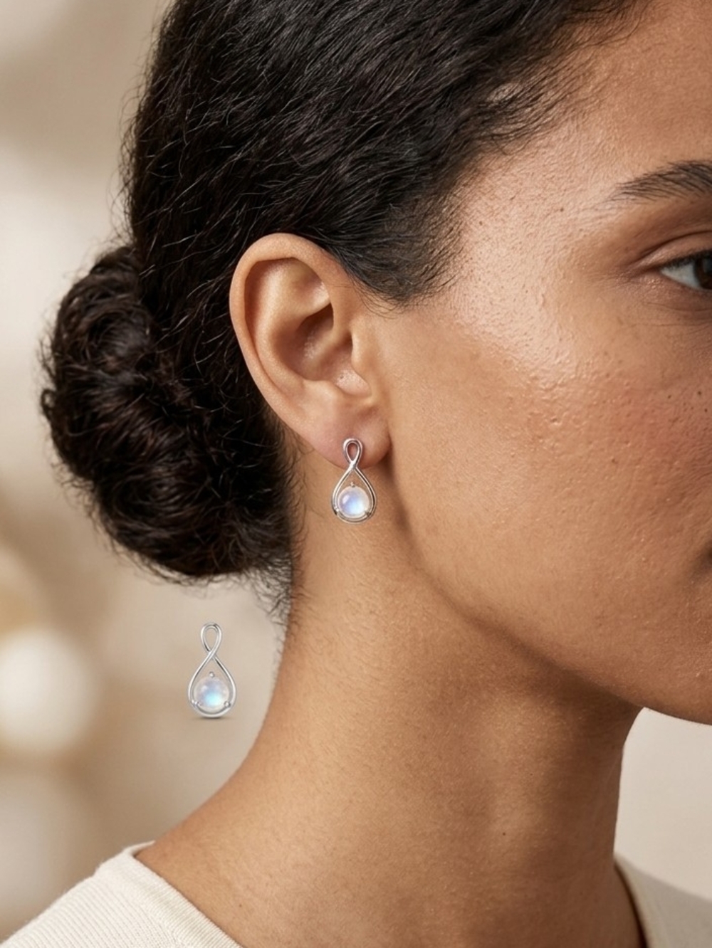 Sterling Silver Moonstone Teardrop Earrings - White